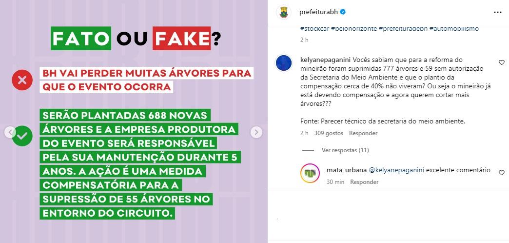PBH faz postagem sobre Fato ou Fake da Stock Car em BH (Reprodução / Instagram PBH)