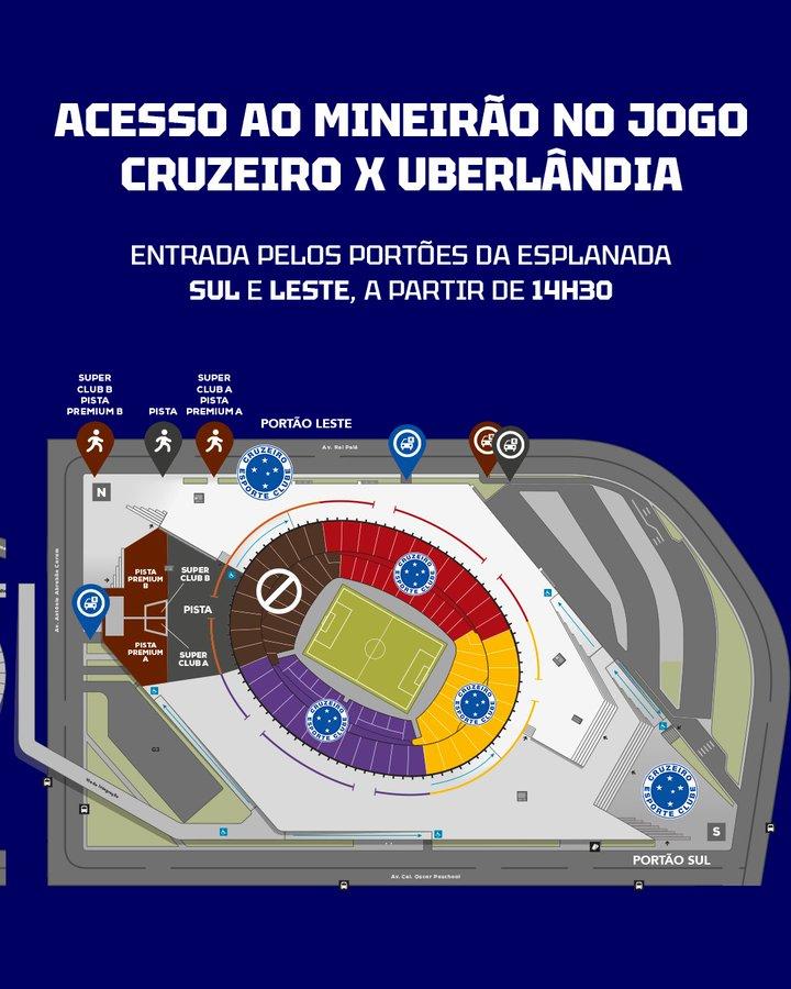 Cruzeiro divulga acesso dos torcedores para jogo contra Uberlândia (Reprodução / Twitter Cruzeiro)