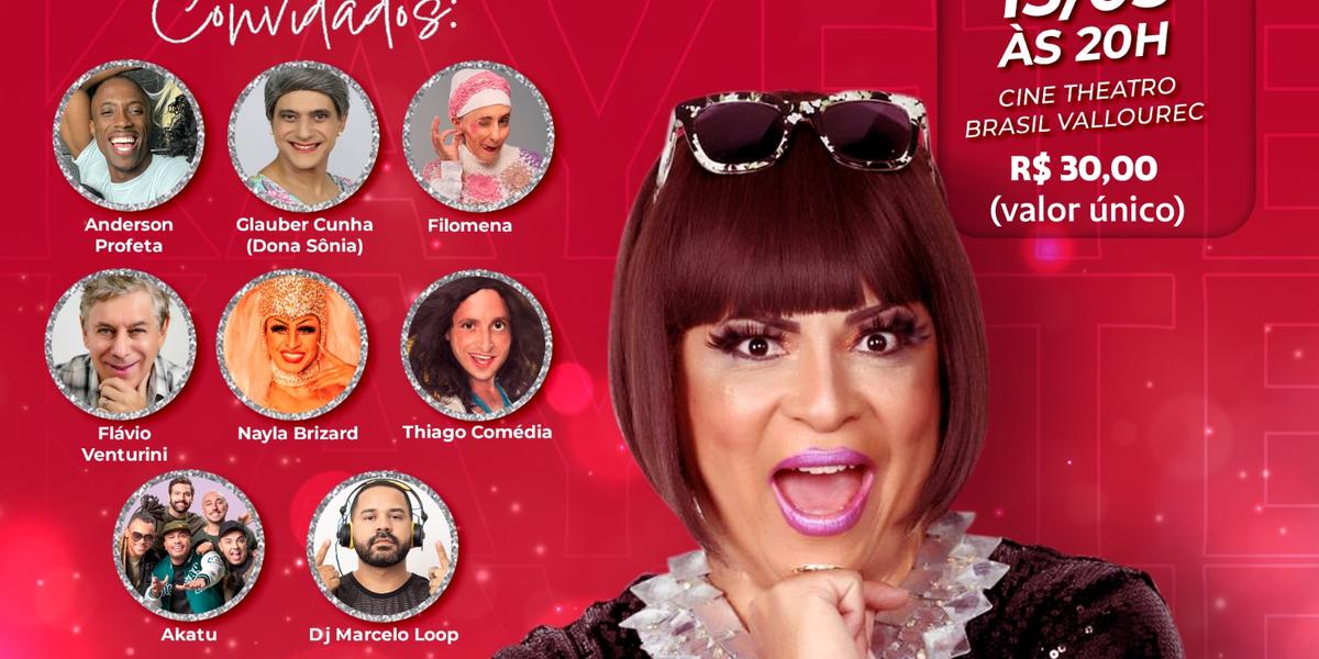 Espetáculo terá participação de convidados especiais: Akatu, DJ Marcelo Loop, Thiago Comédia, Filomena, Flávio Venturini, Anderson Profeta, Glauber Cunha (Dona Sônia) e Nayla Brizard (Divulgação)