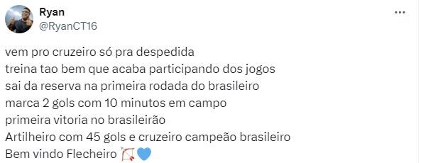 Torcida fala sobre volta de Moreno (Reprodução / Twitter Cruzeiro)