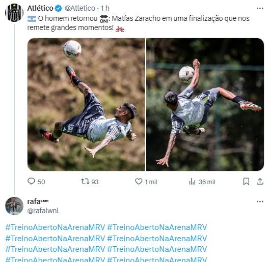Torcida invade postagem do Galo com pedido de treino aberto (Reprodução / Twitter Atlético)