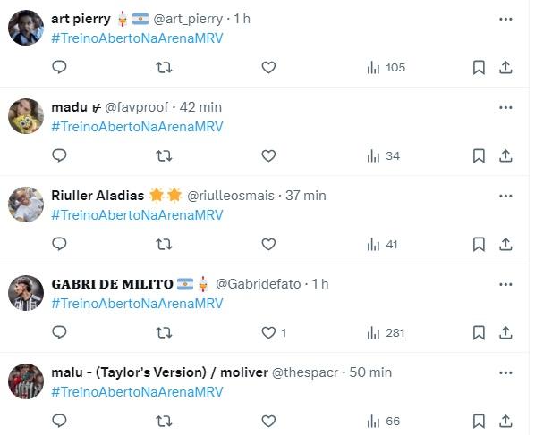 Torcida invade postagem do Galo com pedido de treino aberto (Reprodução / Twitter Atlético)