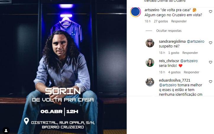 Torcida cogita volta de Sorín ao Cruzeiro (Reprodução / Instagram Sorin)