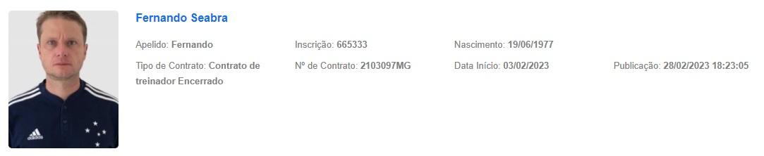 Seabra aparece no BID e está apto para estrear pelo Cruzeiro (Reprodução / BID CBF)