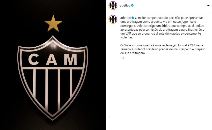 Galo formaliza reclamação contra a arbitragem (Reprodução / Instagram Atlético)