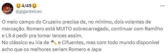 Torcedor pede Machado e Cifuentes no meio-campo contra o Atlético (Reprodução / Twitter)