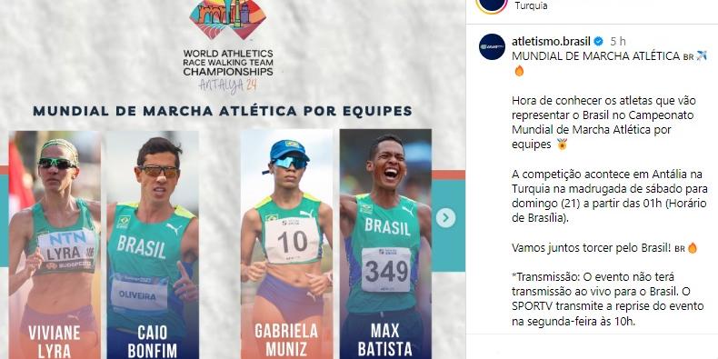 Brasil inicia mundial de Marcha Atlética visando Paris 2024 (Reprodução / Instagram CBAt)