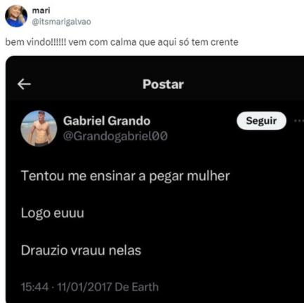 Torcida brinca com postagens antigas de Grando, ainda jovem, no X (Reprodução / Twitter Cruzeiro)