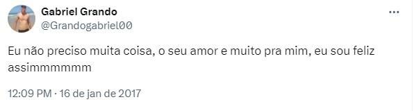 Grando postava mensagens amorosas nas redes sociais quando jovem (Reprodução / Twitter Gabriel Grando)