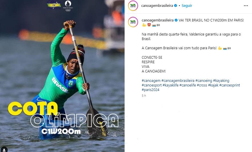 Valdenice Conceição classifcada para Paris 2024 (Reprodução / Instagram Canoagem Brasileira)