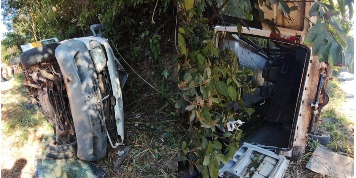 Conforme o motorista, um galho de árvore caiu na frente do veículo, causando o acidente (Corpo de Bombeiros)
