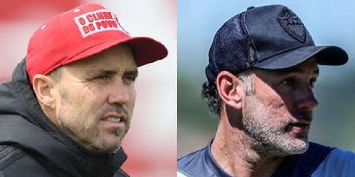 Coudet e Milito já se enfrentaram quatro vezes (Montagem: Ricardo Duarte/Internacional e Pedro Souza/ Atlético)