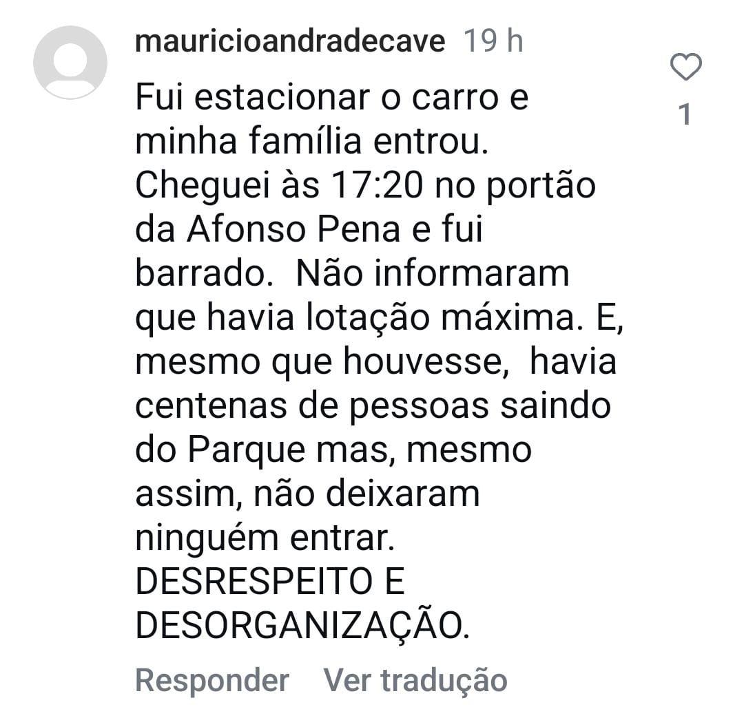 Público reclamou de não ter conseguido entrar no Parque Municipal para ver o show do cantor Lenine (Reprodução / Instagram)