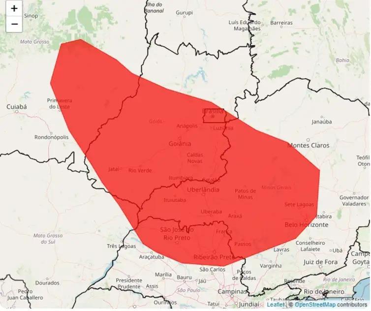 Área sob alerta de grande perigo do Instituto Nacional de Meteorologia (Inmet) (Inmet/Divulgação)