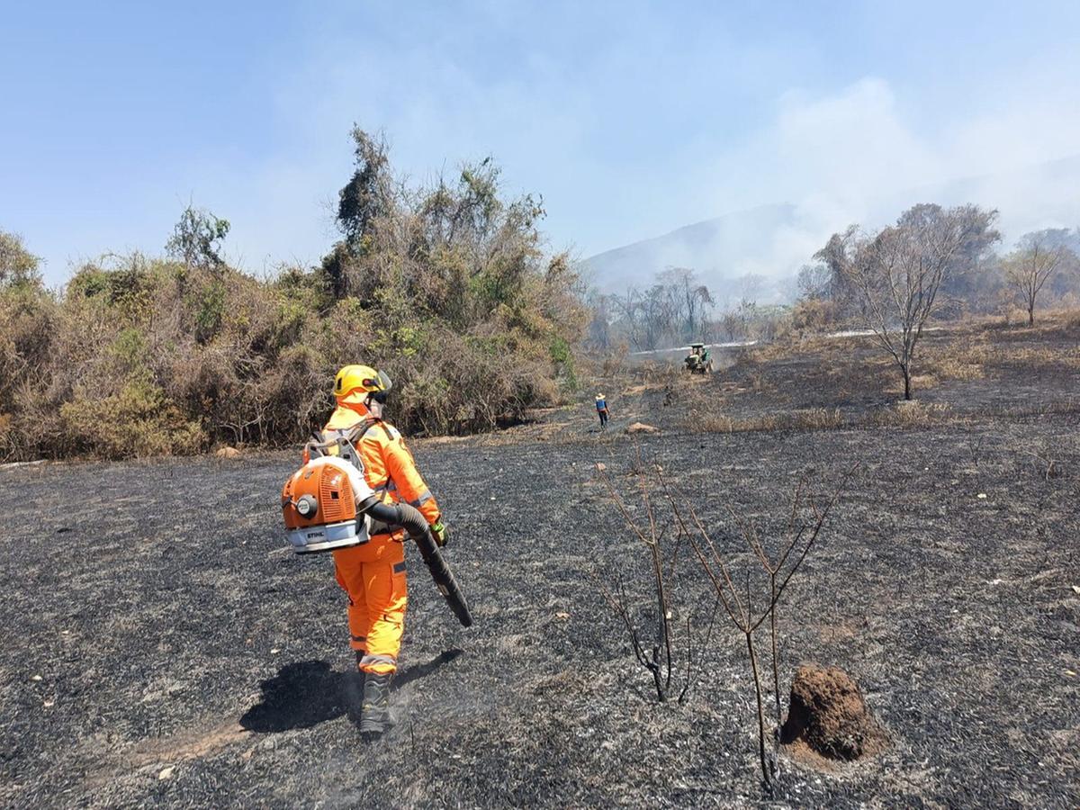 Incêndio de grandes proporções atingiu duas fazendas, localizadas próximo ao Distrito de Sentinela (Divulgação / CBMMG)