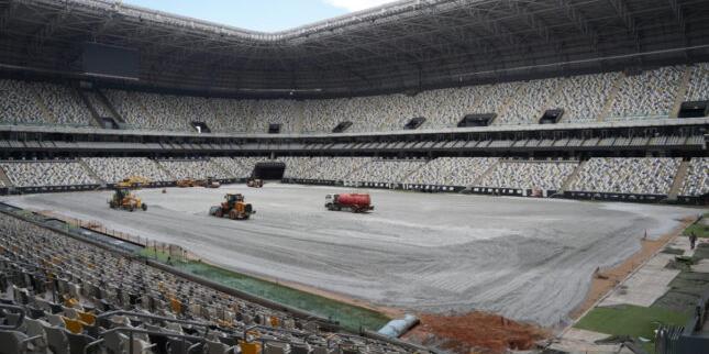 Arena MRV aguarda liberação da grama sintética retita no Porto de Santos (Divulgação: Atlético)