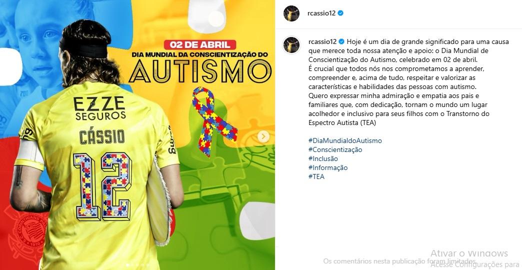 Cássio fixa mensagem de conscientização sobre empatia às pessoas com transtorno do espectro autista (TEA) (Reprodução / Instagram Cássio)