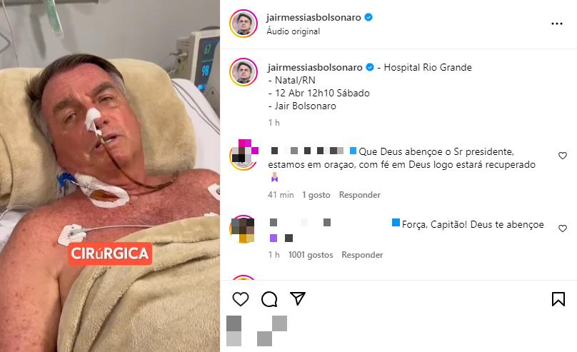 No início da tarde deste sábado (12), informou que deve passar por nova cirurgia (Reprodução / Instagram Jair Bolsonaro)