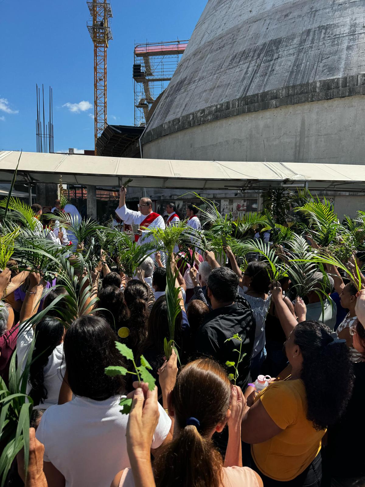 Tradicional saudação com ramos nas mãos relembra a entrada de Jesus em Jerusalém e deixa a celebração ainda mais bonita (Pedro Melo / Hoje em Dia)