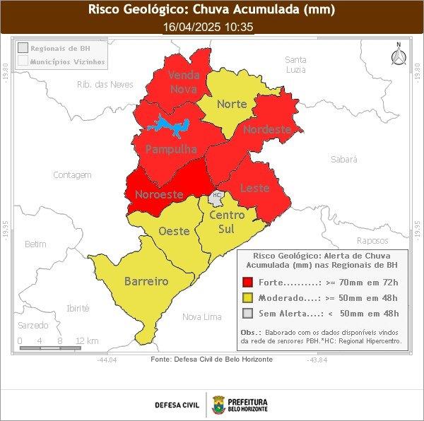 Defesa Civil emitiu alerta de risco geológico para todas as regiões (Divulgação/ Defesa Civil)