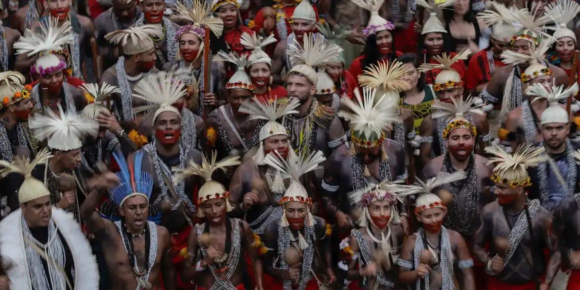 Indígenas de várias etnias participam da marcha do acampamento terra livre (ATL) (Joédson Alves/Agência Brasil)