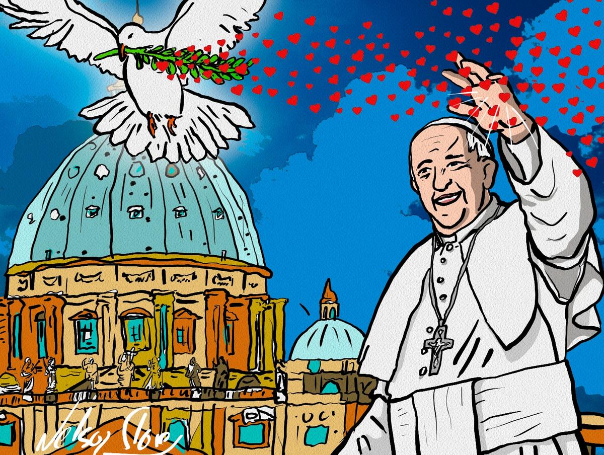 Papa Francisco morreu nesta segunda-feira (21) (Ilustração de Nelson Flores)
