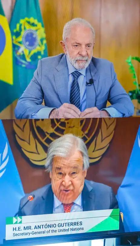 Presidente Lula e o secretário-geral da ONU, António Guterres, durante reunião da Cúpula Virtual sobre Ambição Climática (Ricardo Stuckert/PR)