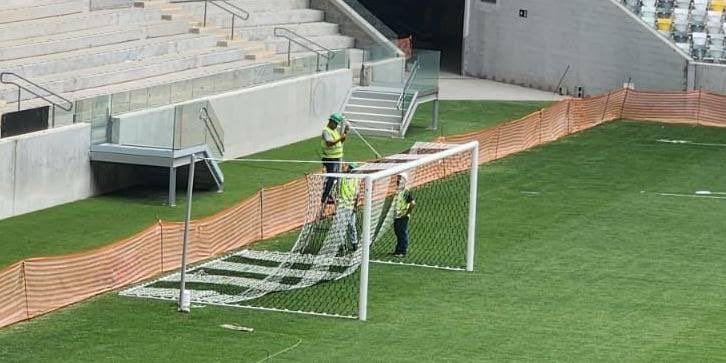Rede foi instalada para treino aberto do Atlético no novo gramado (Redes sociais / Reprodução)