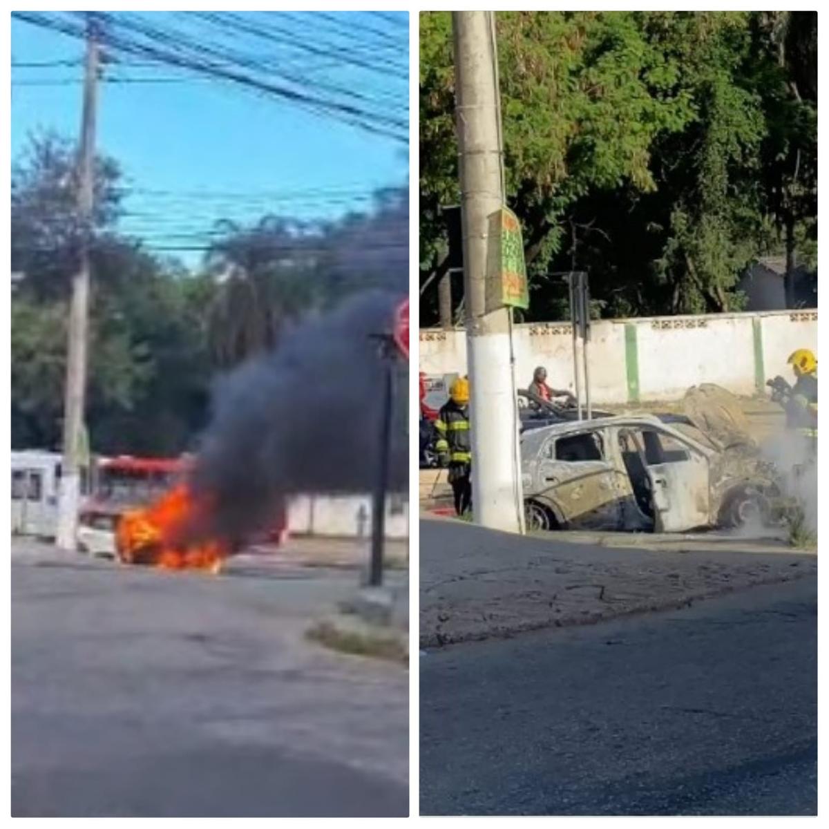 Carro ficou completamente destruído após ter sido consumido pelas chamas (Divulgação / CBMMG)