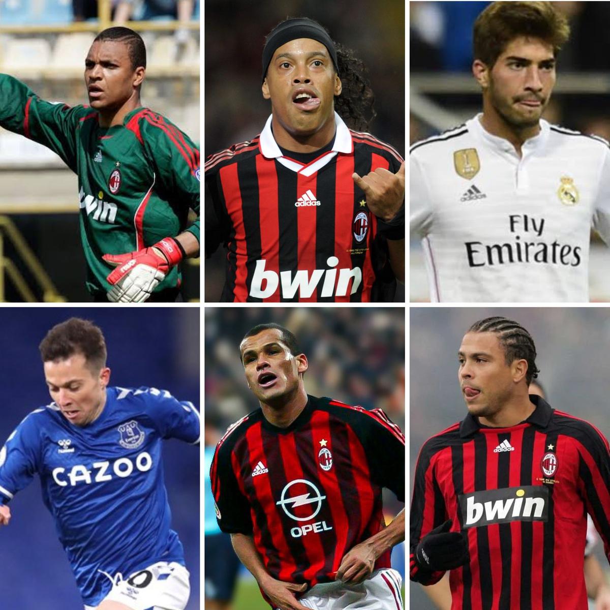 Dida, Ronaldinho, Lucas Silva, Bernard, Rivaldo e Ronaldo Fenômeno (Montagem - Divulgação/ AC Milan - Reprodução/ Redes Sociais - Divulgação/ Everton)
