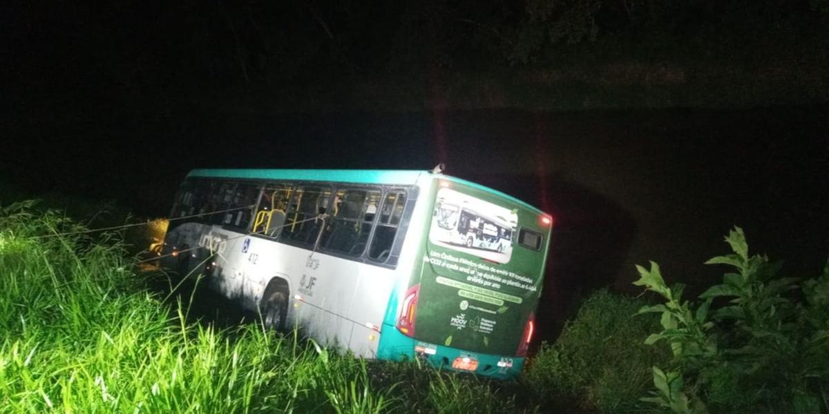 Ônibus caiu às margens do Rio Paraibuna, em Juiz de Fora, na Zona da Mata mineira (Divulgação/ CBMMG)