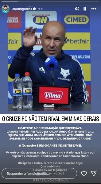 Auxiliar técnico de Leonardo Jardim, Diogo Dias critica postura do Atlético no clássico (Reprodução/ Redes Sociais)