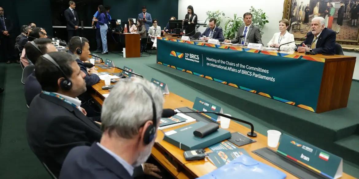 O presidente da Comissão de Relações Exteriores do Senado brasileiro, senador Nelsinho Trad (PSD-MS), presidiu a reunião, destacando a necessidade de aumentar o comércio entre os países do Brics e criticando medidas tarifárias unilaterais como as tomadas por Trump (Lula Marques/Agência Brasil)