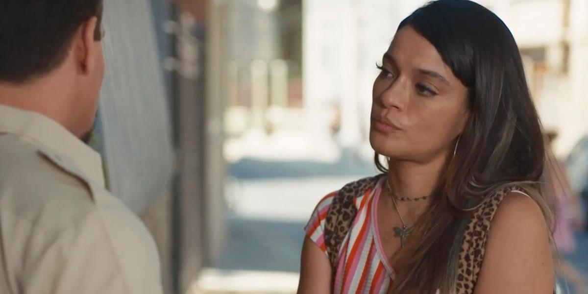 Personagem Lucimar (interpretado por Ingrid Gaigher) entrou na Justiça contra o ex, Vasco (interpretado por Thiago Martins), depois de meses dele evitando pagar a pensão do filho dos dois (Reprodução/ TV Globo)