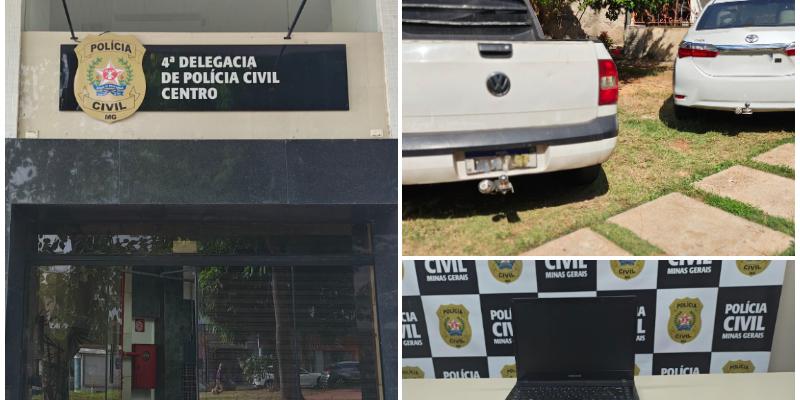 Aparelhos eletrônicos, documentos e dois carros foram apreendidos durante mandado de busca e apreensão em Contagem, na Grande BH (Divulgação/ PCMG)
