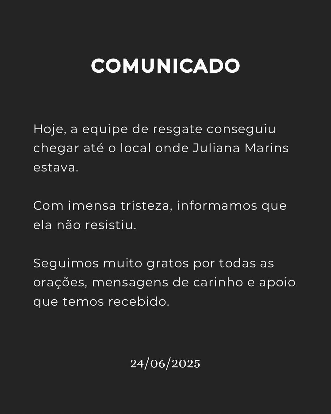Comunicado (Reprodução / Instagram resgatejulianamarins)