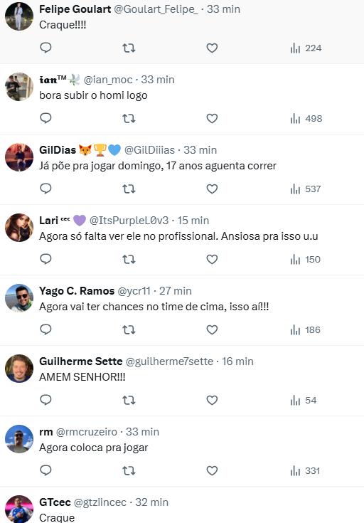 Torcida do Cruzeiro celebra acerto de Cauan Baptistella com o clube (Reprodução / X Cruzeiro)