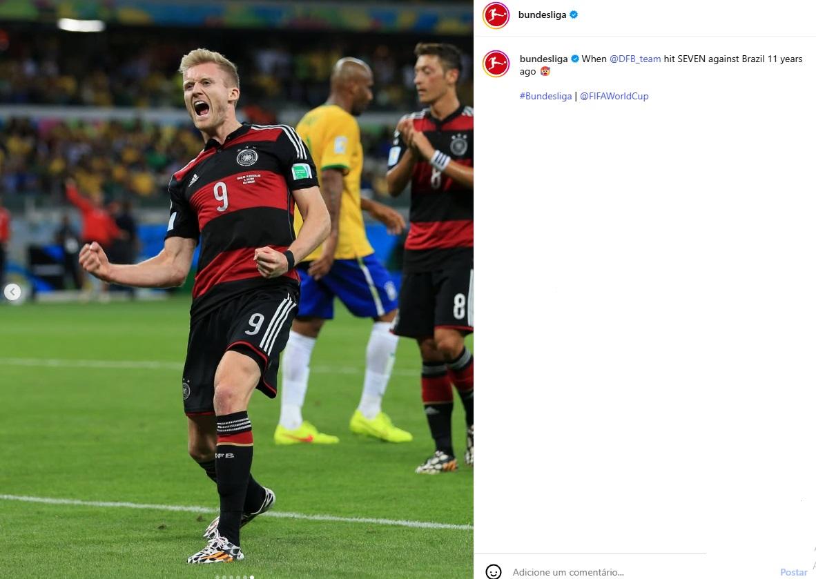 Bundesliga celebra os 11 anos do 7 a 1 da Alemanha sobre o Brasil na Copa do Mundo de 2014 (Reprodução / Instagram Bundesliga)