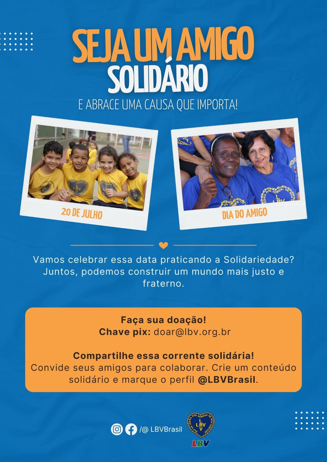 Doações de alimentos em BH buscam garantir apoio a famílias vulneráveis no mês do Dia do Amigo; arrecadações ocorrem no bairro Planalto e on-line. (LBV/Divulgação)