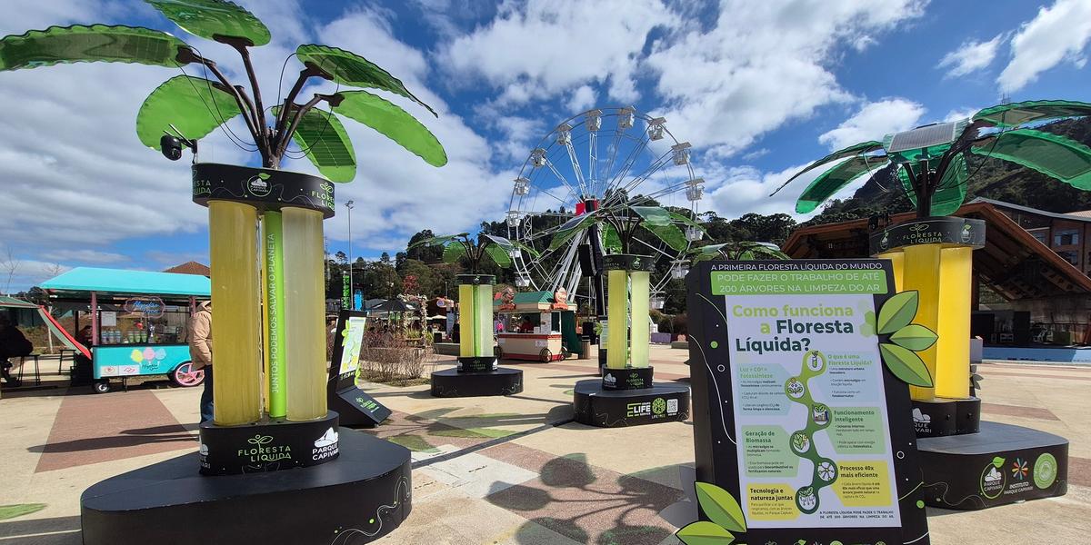 Instalação no Parque Capivari simula fotossíntese com microalgas e reforça compromisso de Campos do Jordão com soluções sustentáveis (Divulgação)