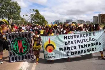 Indígenas de várias etnias participam de marcha durante o Acampamento Terra Livre (ATL), em Brasília (Fabio Rodrigues-Pozzebom/ Arquivo Agência Brasil)