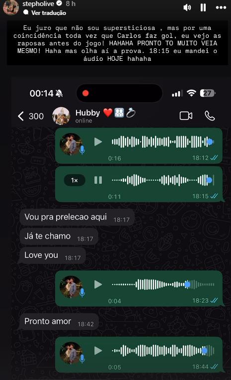 Esposa de Eduardo prevê vitória do Cruzeiro sobre o CRB com gol do marido (Reprodução / Instagram Steph Olive)