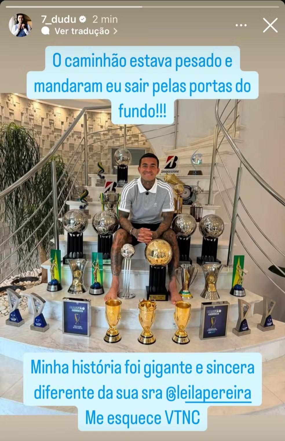 Dudu responde a acusações de Leila Pereira pelas redes sociais (Reprodução / Instagram Dudu)