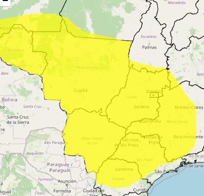 Alerta de baixa umidade é válido até às 20h de sexta-feira (15) (Reprodução/ Inmet)