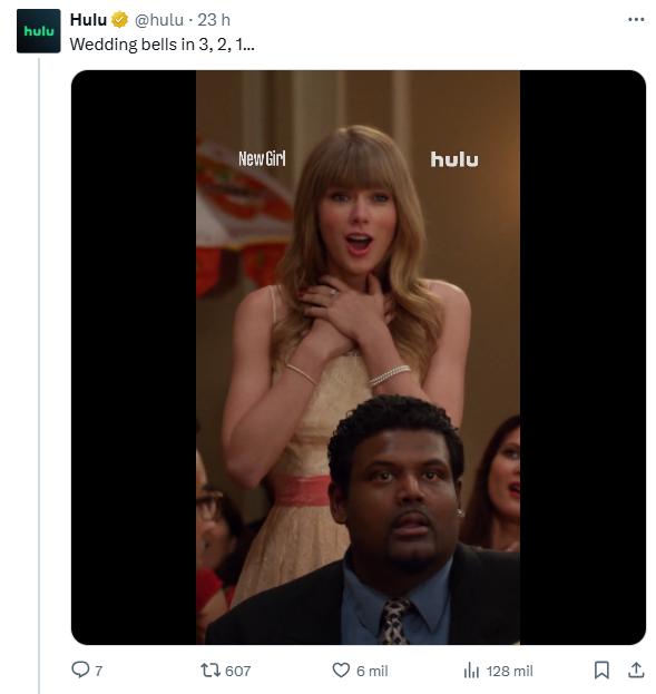 Streaming brincou com a notícia usando uma participação de Taylor em New Girl, exibida em 2013 (Reprodução/Hulu (x))