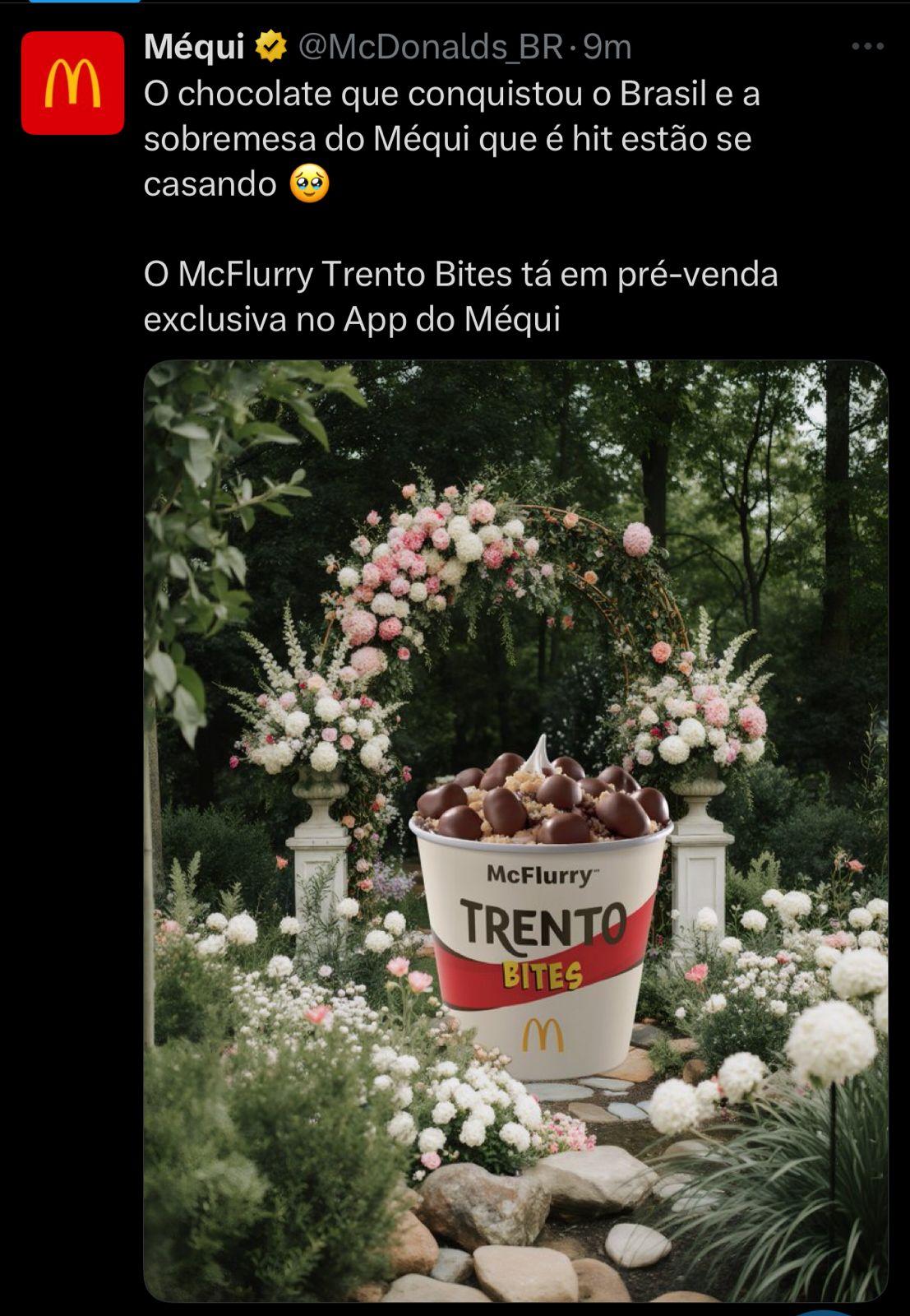 Campanha ligou a chegada do McFlurry Trento Bites ao clima de romance, com cenário inspirado em pedido de casamento (Reprodução / McDonald’s Brasil (X))
