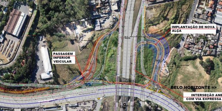 Intervenção faz parte das obras de melhorias da infraestrutura viária na interseção da Avenida Presidente Juscelino Kubitschek (Via Expressa) com o Novo Anel (Divulgação/PBH)