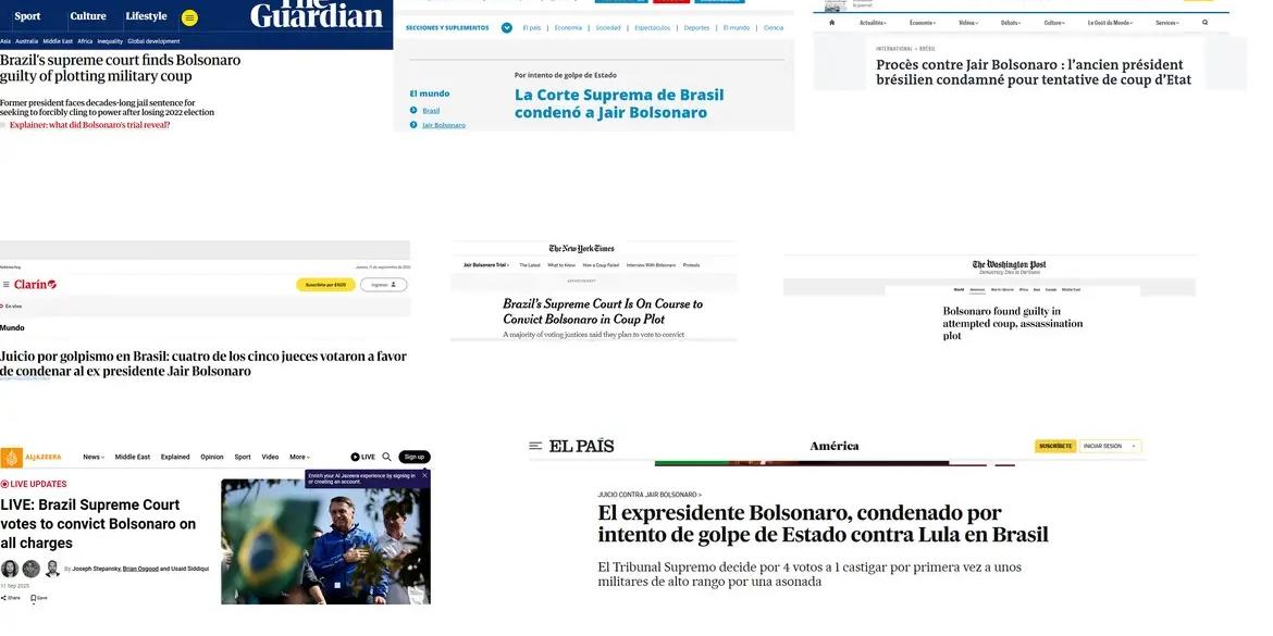 Condenação de Bolsonaro e aliados repercute na imprensa internacional (Print Jornais internacionais)
