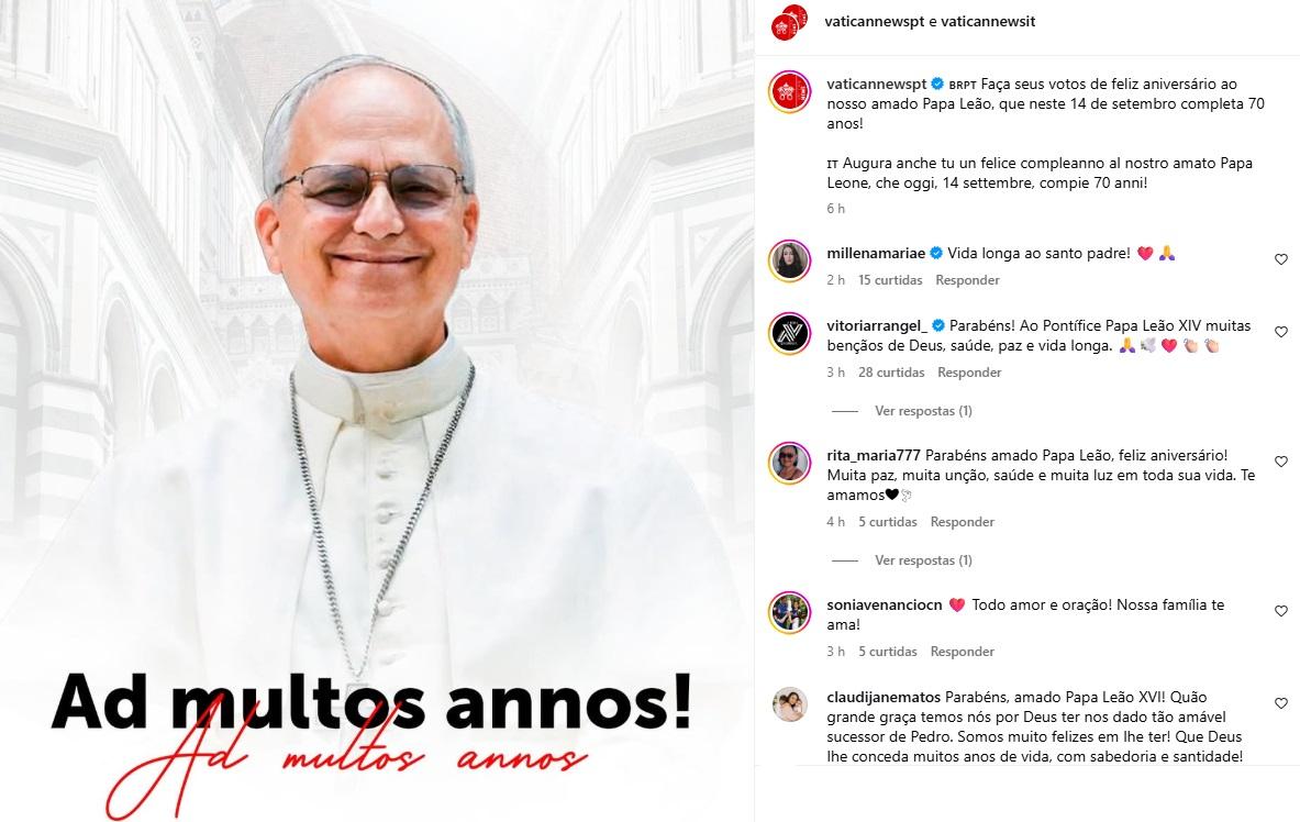 Fiéis celebram 70 anos de Papa Leão XIV (Reprodução / Instagram Vatican News)