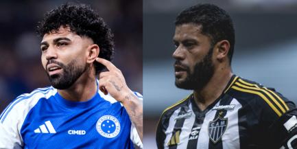 Gabigol ultrapassa Hulk em gols no Brasileirão de 2025 (Montagem / Foto: Gustavo Aleixo - Cruzeiro / Pedro Souza - Atlético)